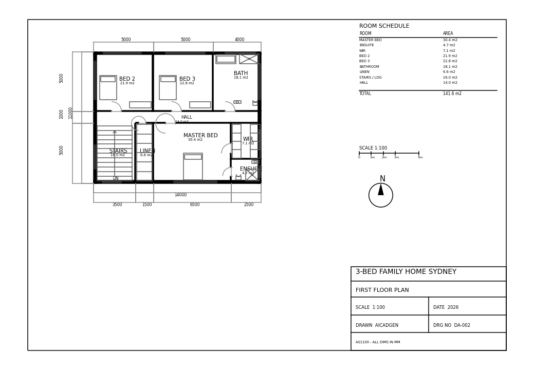 3-bed single-storey house, 180m², double garage, north living