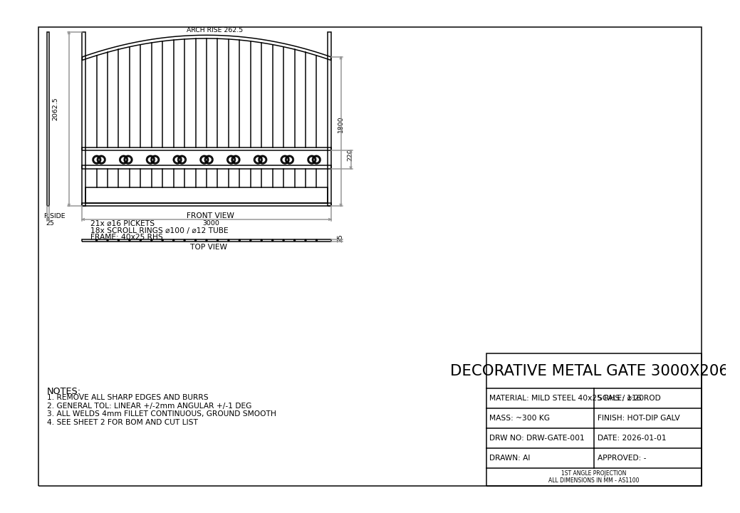 Sliding driveway gate 4.2m, 50×50 SHS frame, vertical infill